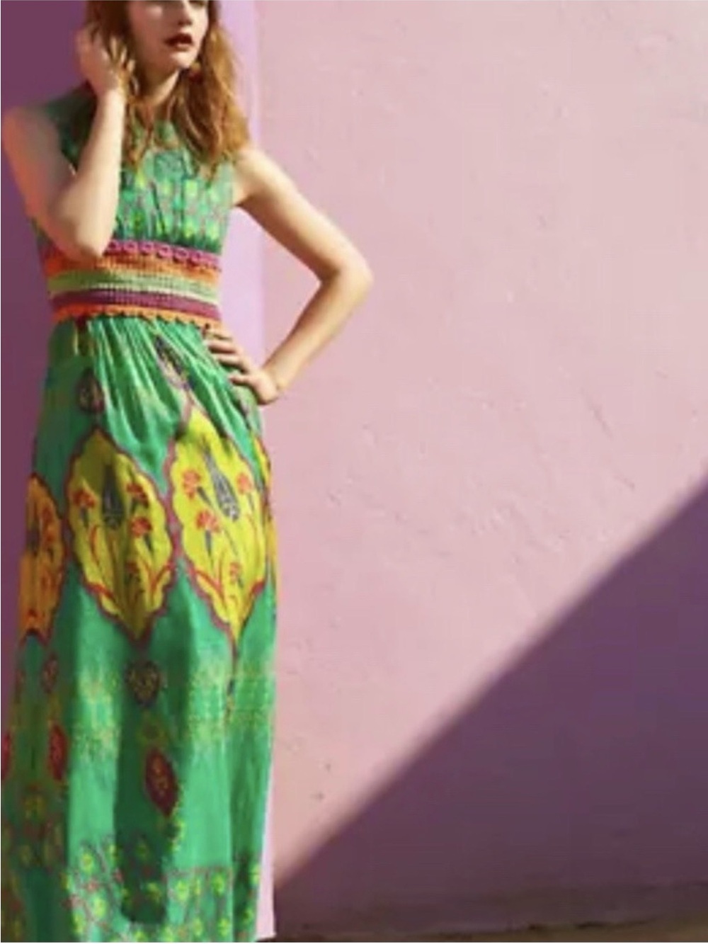 HEMANT & NANDITA Green Maxi Dress Mintzita Colorful Yellow Orange Print Crochet